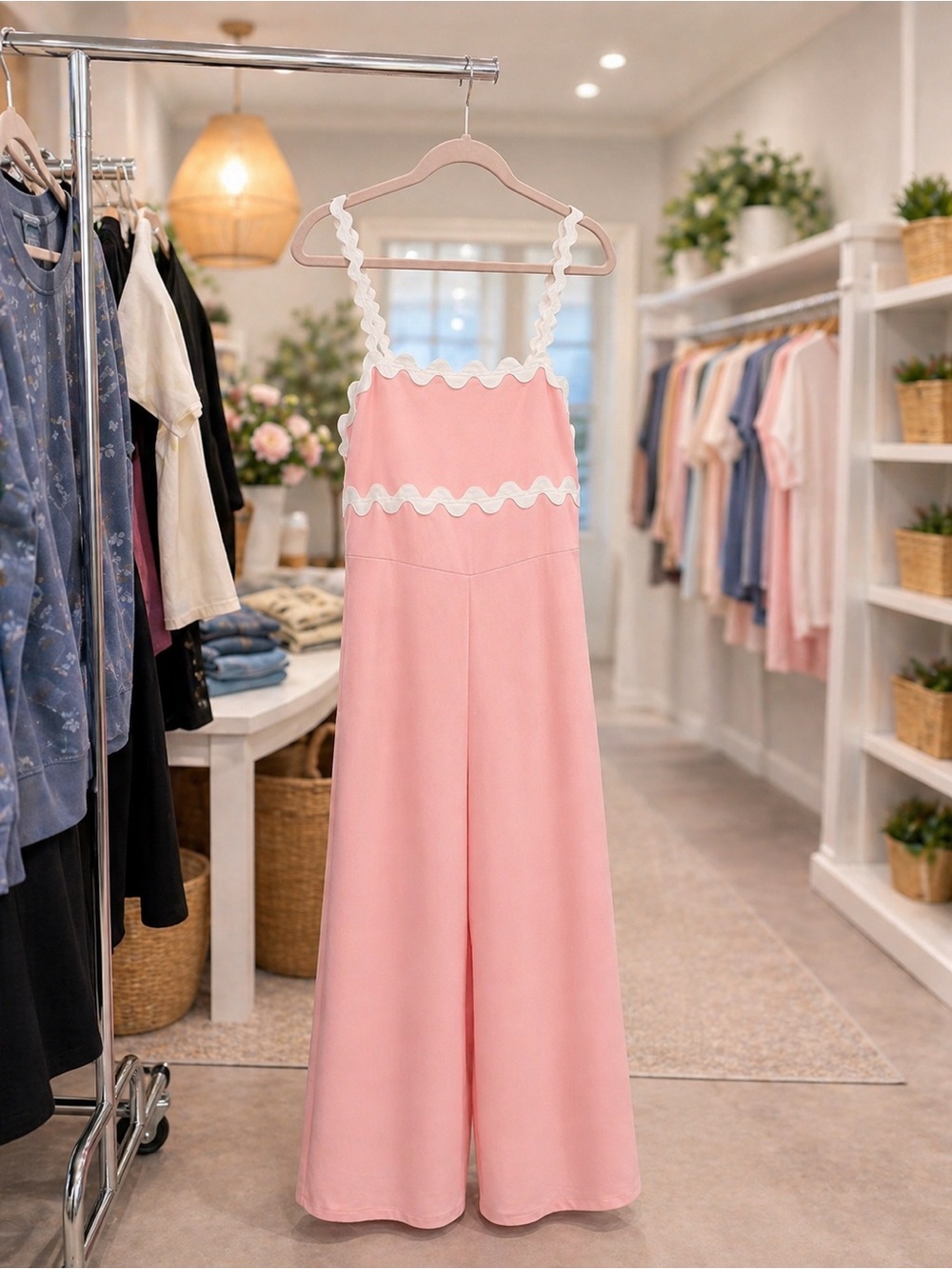 Iris Pink Wide Leg Romper NWT Ric Rac Trim Sleeveless Jumpsuit